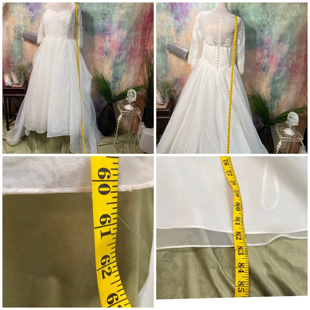 David's Bridal Oleg Cassini Elegant Ivory Lace A-Line Wedding Dress 3/4 Slvs 22W - Picture 7 of 14